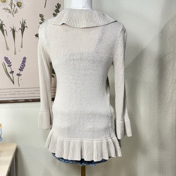 Y2k Embellished Ruffle Bell Sleeve Open Cardigan Sweater Fairy Cottage Forest  M - Picture 2 of 7